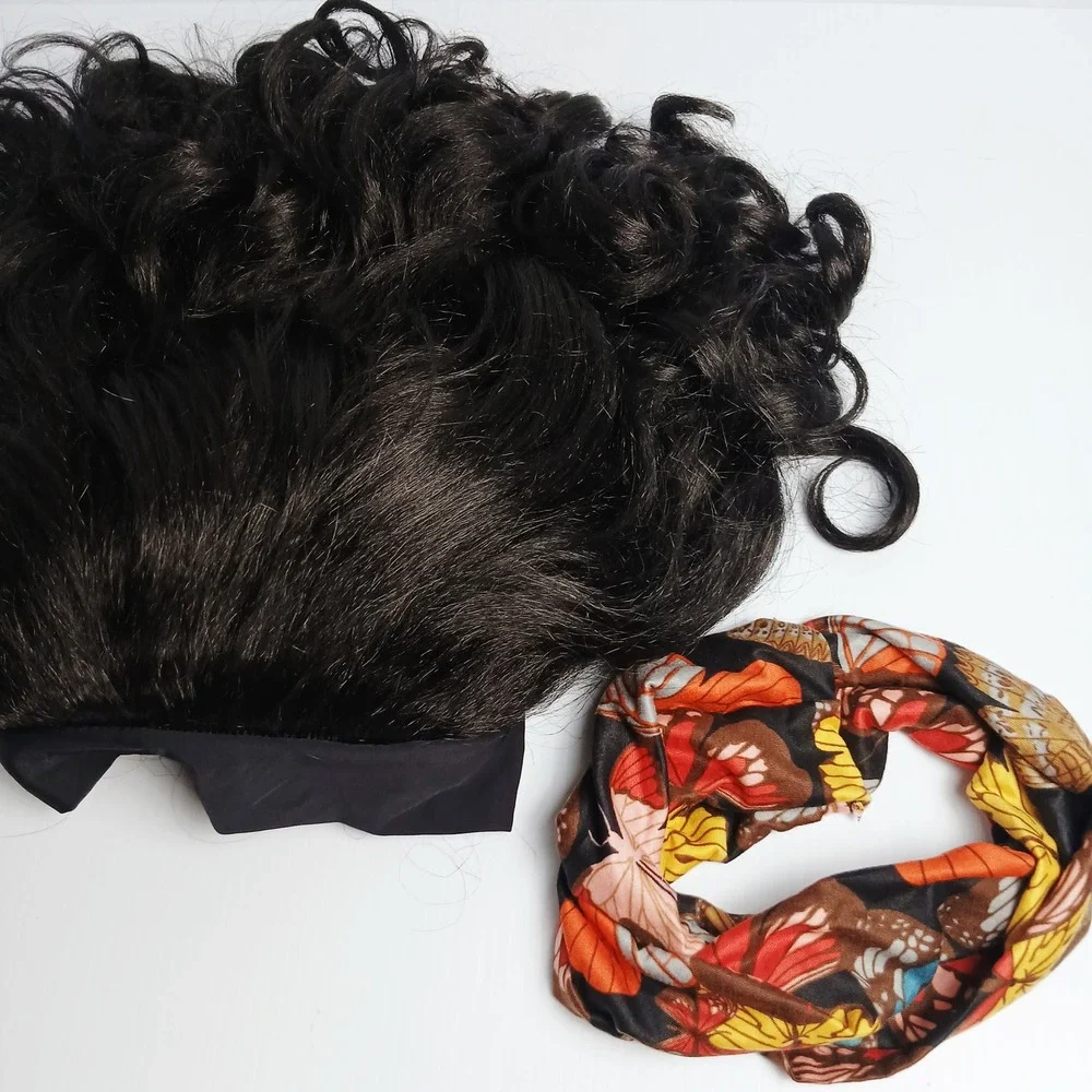 Yaki Headband Wig 20 Inch Curly Natural Black Synthetic Hair Glueless  NEW‎